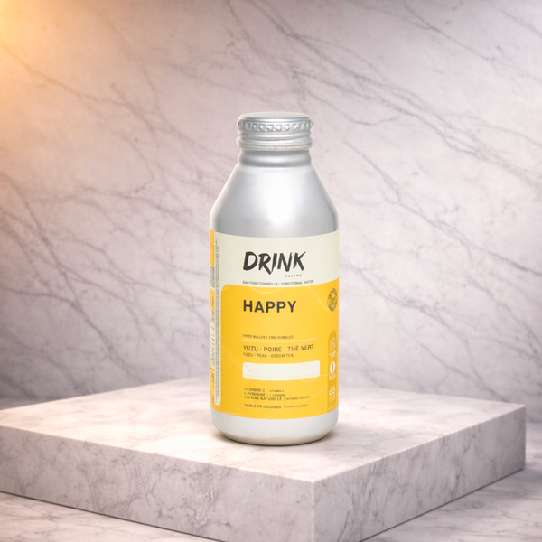 Happy Drink Waters - Eau pétillante poire yuzu L-tyrosine énergie bien-être